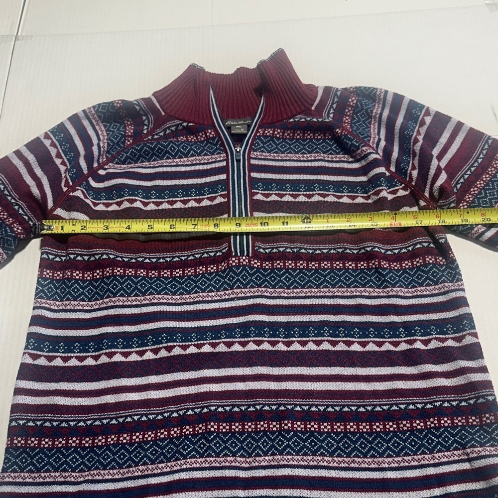 Eddie Bauer Striped quarter Half-Zip Fair Isle Sweater matron white blue design - Picture 2 of 7